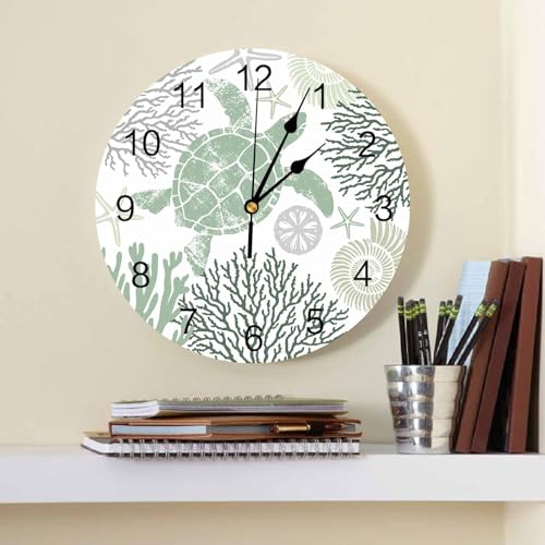 Reloj de pared redondo 14 pulg color verde salvia PVC silencioso miniatura 3