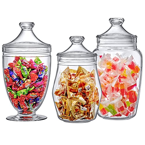 Enchant – Plastic Apothecary Jars (3-Piece Set, 46/45/59 oz), Acrylic Jars with Lids, Bathroom Canisters, Candy Buffet, Wedding Display, BPA-Free and Shatter-Proof (NOT Glass)