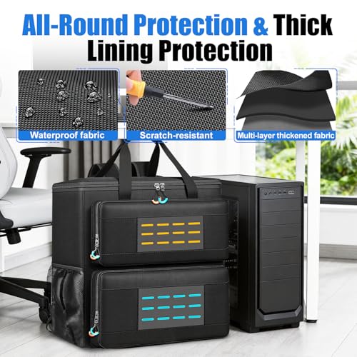 Funda para torre de escritorio con protección acolchada y múltiples bolsillos, mochila para gaming que transporta CPU, teclado, mouse, cables y accesorios miniatura 5