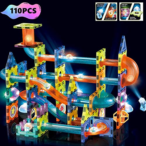 HAPPY HUES® Light Magnetic Tiles- Building Blocks for Kids, 3D STEAM Educational Toys, Magnetic Marble Run/ Toys for Kids Age 3 +Year Old Boys Girls Creative Gift (110 Pieces Multicolor) - Image 2