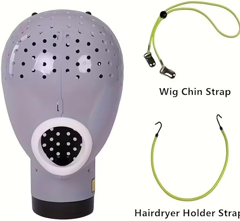 Hair Dryer Wig Stand Holder, Mannequin Head for Quick Inside-Out Drying, Lace Scalp Cap Net Compatible, Dark Grey (Neon Pink)