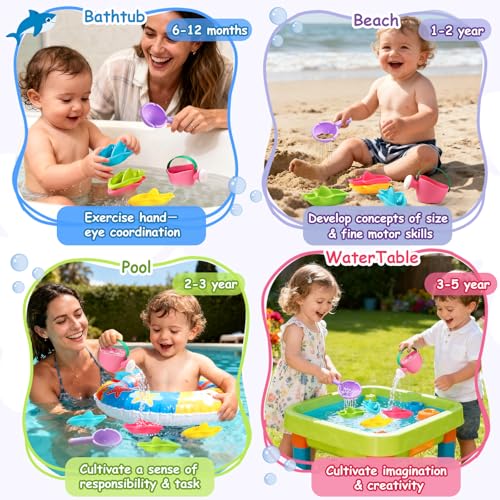 Image of Baby Bath Toys, Mold Free Bath Toys Toddlers 2-4 | Stacking Boat Sensory Water Table Toys and Toddler Pool Toys as Gifts for Boys and Girls Ages 1-3