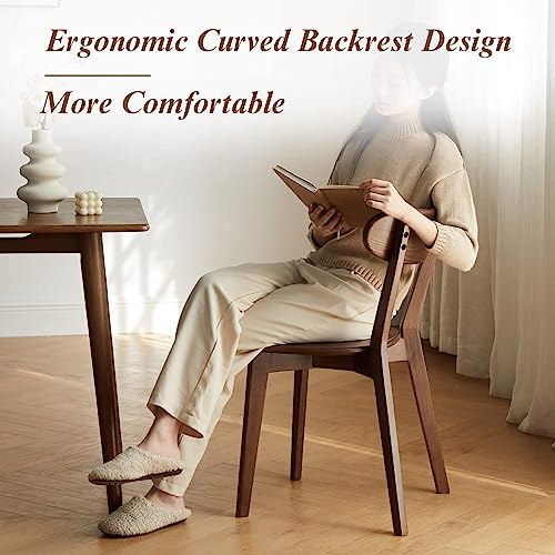 Bamskov 100% Solid Oak Wood Dining Chairs Set of 4 - Practical Kitchen Chairs - Wood Dining Chair for Dining Room, Kitchen (Walnut)