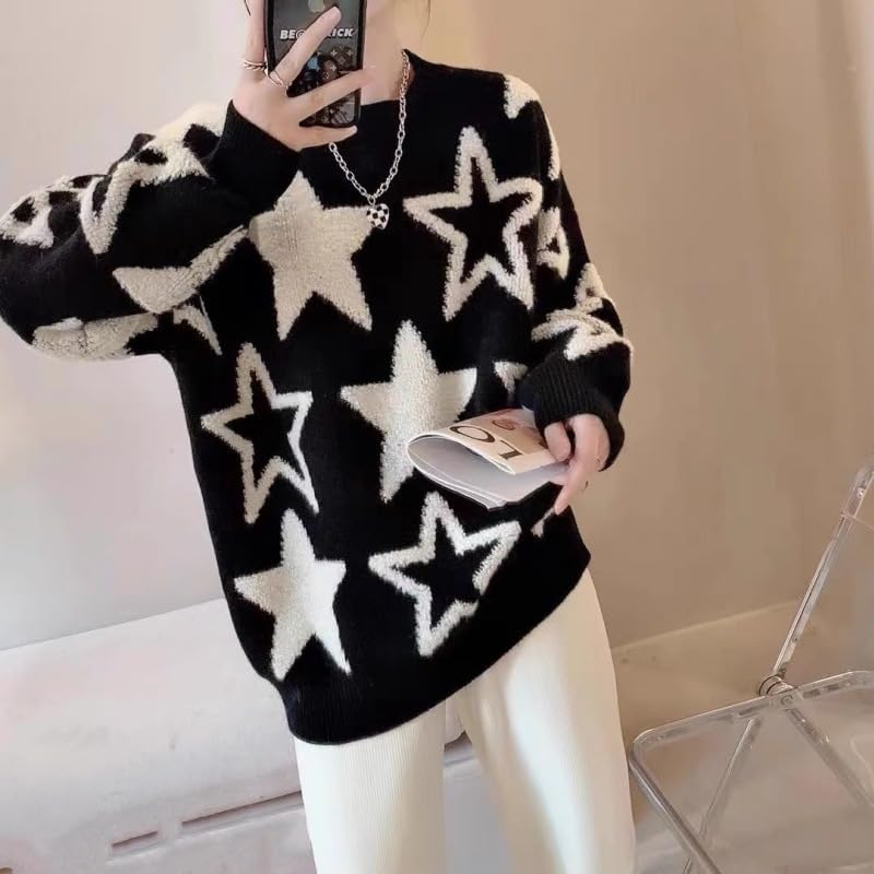 Vista 7 de CYee Y2K - Suéter holgado para niñas del centro de la ciudad, ropa de estrella gótica emo, ropa de hada, Grunge Alt, suéter vintage coqueta