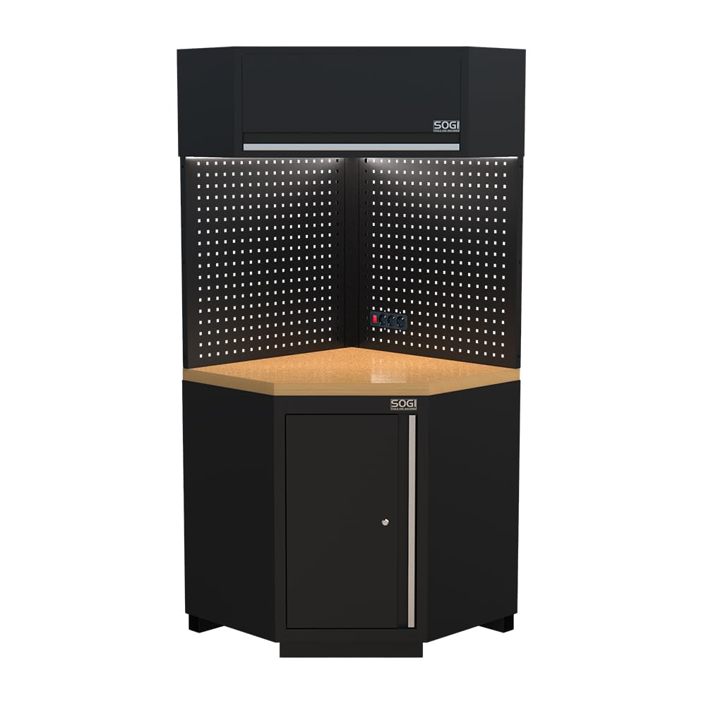 Sogi ARR-OFF-3895-L Arredamento modulare in lamiera per officina e garage - piano in legno - 3895x465x2000 mm