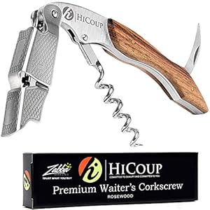Hicoup Wine Opener – Professional Corkscrews for Wine Bottles w/Foil Cutter and Cap Remover – Manual Wine Key for Servers, Waiters, Bartenders and Home Use – Classic Rosewood
