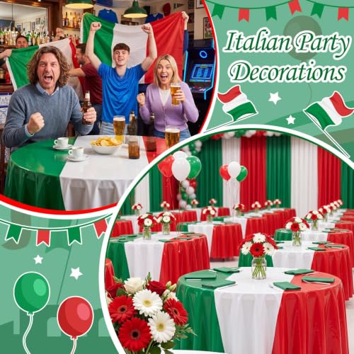 Image of Hahafelt 3 Pcs Italian Flag Plastic Tablecloth 84 Inch Round Red White and Green Disposable Table Cover Italy Circular Table Cloth for Italy Family Gathering Kitchen Decoration