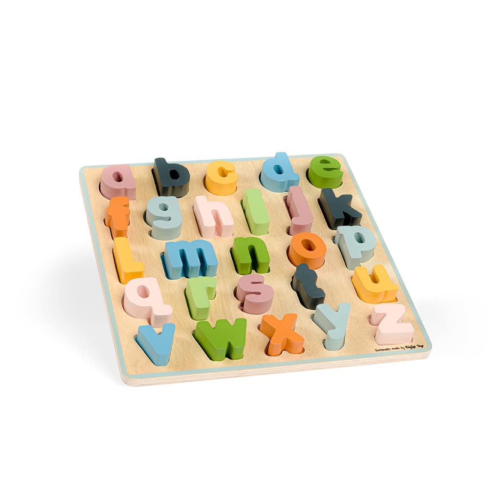 Bigjigs Toys FSC® Certified Wooden Alphabet Puzzle (Lowercase) - Eco-Friendly 26 Piece ABC Puzzle Board, Quality Educational Puzzles, Early Learning Gifts, Montessori Toy