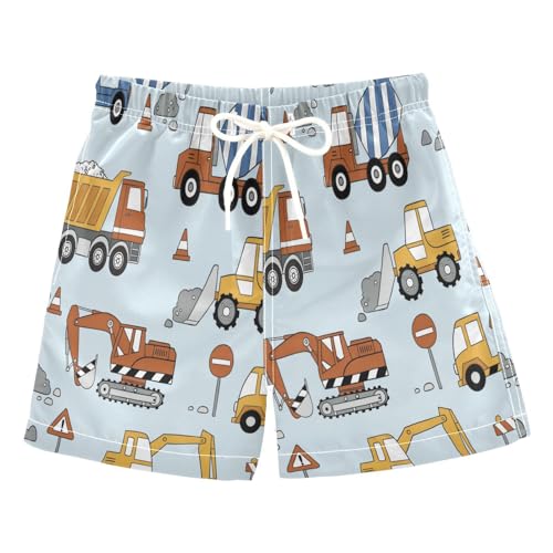 Eionryn Boys Swim Trunks Toddler Beach Board Shorts Construction Trucks Bulldozers Quick Dry Kids Swimwear Bathing Suits 2T