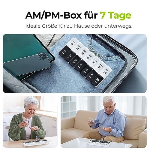 AUVON Tablettenbox 7 Tage Morgens Abends, Handlicher Tablettenbox mit Großen Separaten Fächern für Medikamente, Vitamine, Fischöl, Nahrungsergänzungsmittel usw.