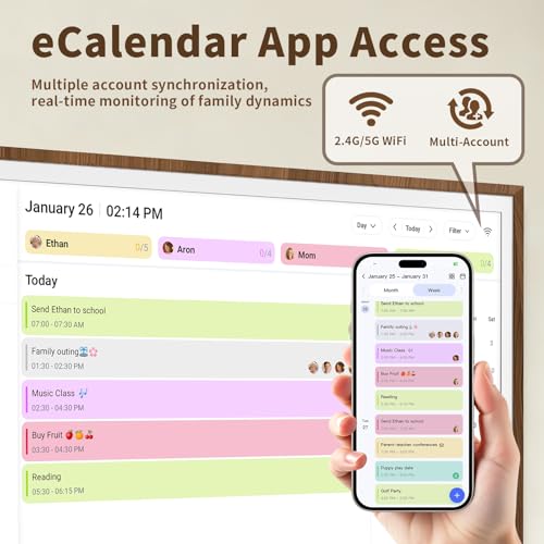 Image of 27 Inch Digital Calendar Chore Chart with Touchscreen - Full HD Interactive Display, Wall & Desk Mountable Family Planner, to-Do List & Meal Planner, Digital Picture Frame Gifts for Women Mom