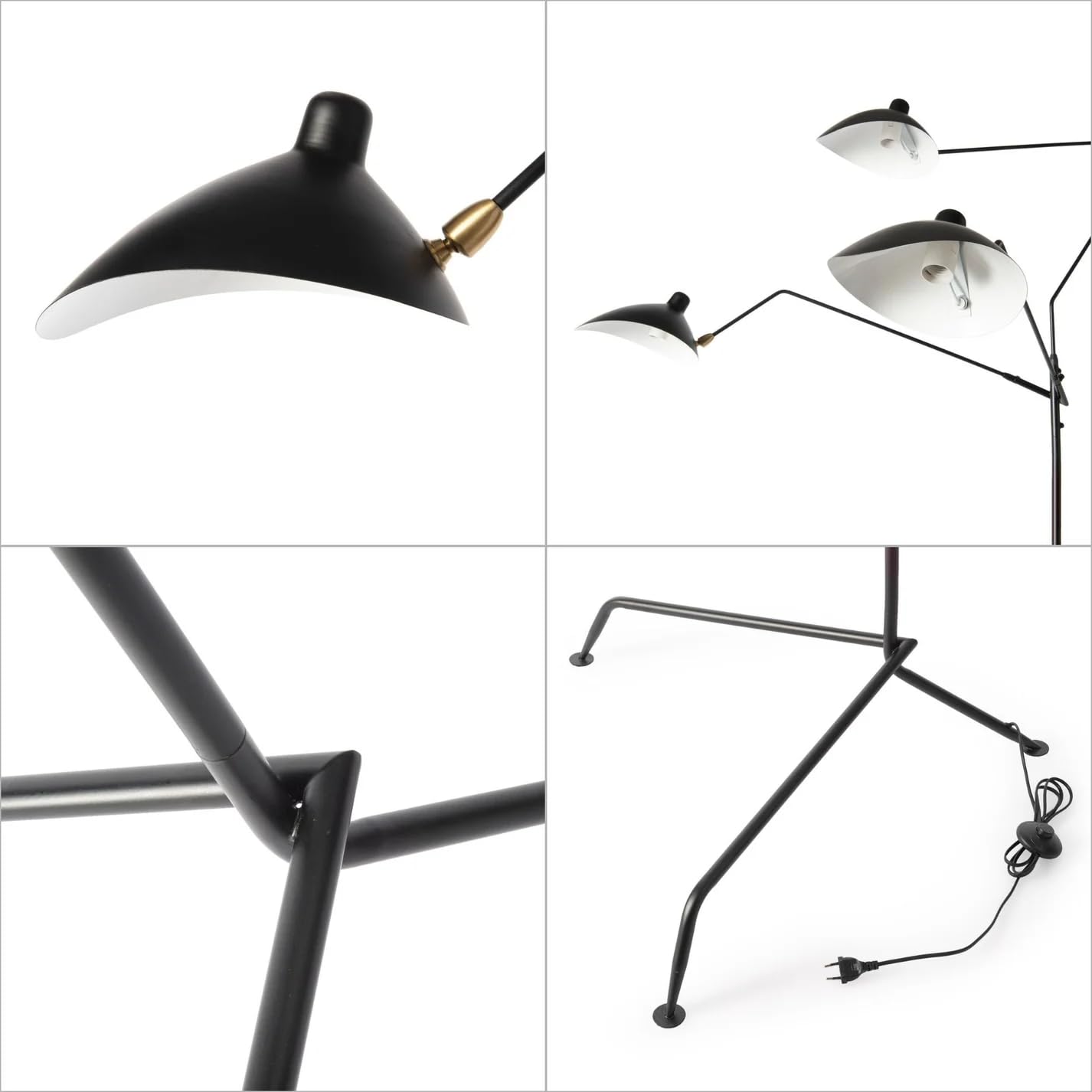 BARCELONA LED Lampa stojąca duża i wysoka czarna w stylu industrialnym vintage, 3 regulowane światła E27, solidny metal, nowoczesny retro design do salonu, sypialni, biura i kącika do czytania