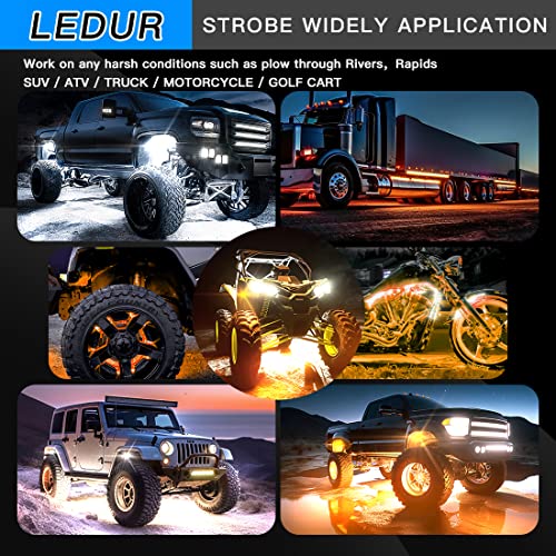 Ledur R4 Led Rock Lights Kit 4Pods White Amber Strobe 6 Mode Memory Function Reset Function With Wire Harness For Truck Utv Atv Tj Rzr Offroad Boat Under Body Neon Underglow Flash Lights Waterproof #TOP7