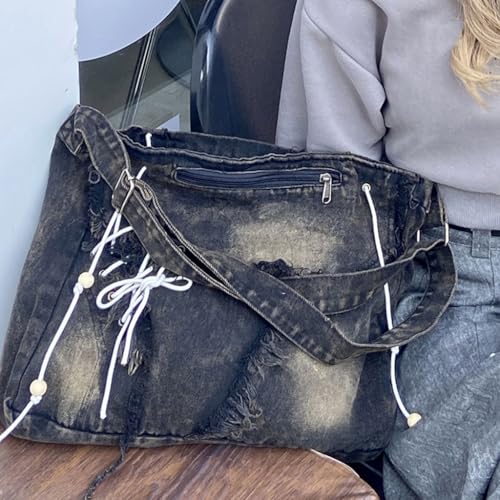 Sac à bandoulière denim délavé idéal pour les cours et les sorties - 4