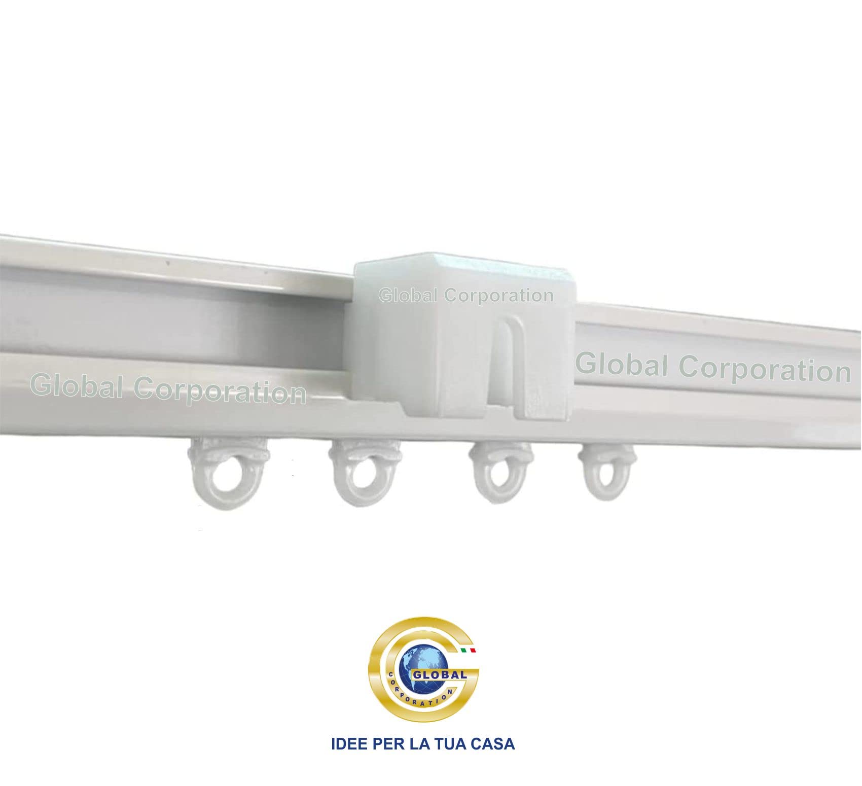 GLOBALCORPORATION Binario per tende a soffitto e parete in alluminio bianco con scorrevoli da interno Bastone Scorritenda per tendaggi moderni scorrimento manuale strappo kit completo (220 CM)
