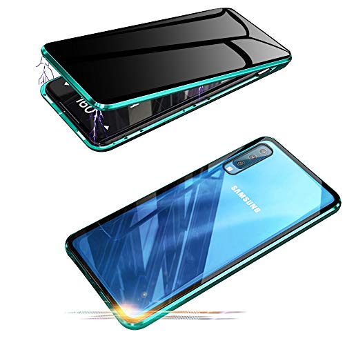 Jonwelsy Anti-Spy Funda para Samsung Galaxy A50, 360 Grados Proteccion Case, Privacidad Vidrio Templado Anti espía Cover, Adsorción Magnética Metal Bumper Cubierta para Samsung Galaxy A50 (Verde)