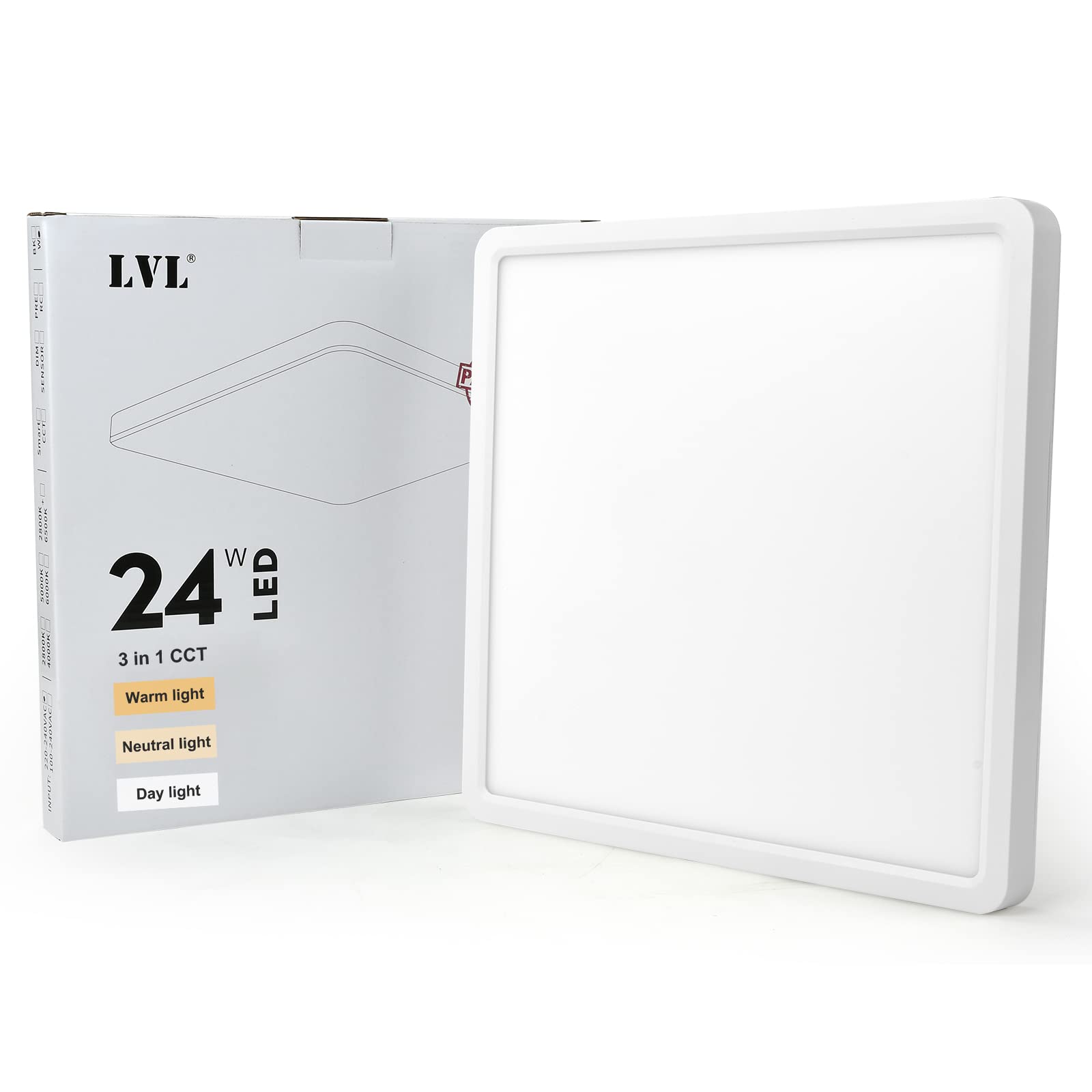 LVL LED Panel Deckenleuchte Flach, Quadratisch 30x30, CCT Farbwechsel, Küchenlampe Deckenleuchte für Wohnzimmer, Schlafzimmer, Badezimmer, Küche, Flur, Büro (weiß, 30cm-24W)