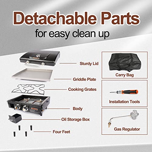 Qulimetal Portable Griddle Flat Top Grill 22 Inch Table Top Grill With Hood 2 Burner Gas Grill Propane Grill With Carry Bag Outdoor Griddle Camping Griddle 24,000 Btu 348 Sq 304 Stainless Steel For Party Tailgating Black #TOP7