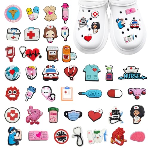 BORISCA 40/82 PCS Nurse Doctor Accesorios para Shoes, DIY Sandalia Decoraciones PVC Waterproof Adornos Medical Care Series Coloured Unisex Decoracion para Zuecos, Mujeres y Hombres (40)