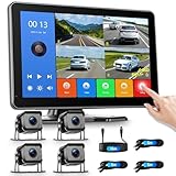 Hodozzy 4 Rückfahrkameras 10,1-Zoll-Touchscreen-Monitor 4 Geteilter Bildschirm- 360°DVR, Totwinkel-Assistent, Parkassistent, Front Heck Linke und Rechte Rückfahrkamera mit Kabel, Kameras für PKW/LKW