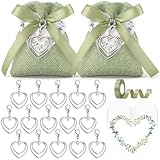 BBTO 36 Set Sachet Dragees Cadeau Invites Mariage Communion Confirmation Pochette Cadeau en Lin avec Porte Clés Cœur et Carte Rubans Contenant Dragées pour Anniversaire Baptême Fête