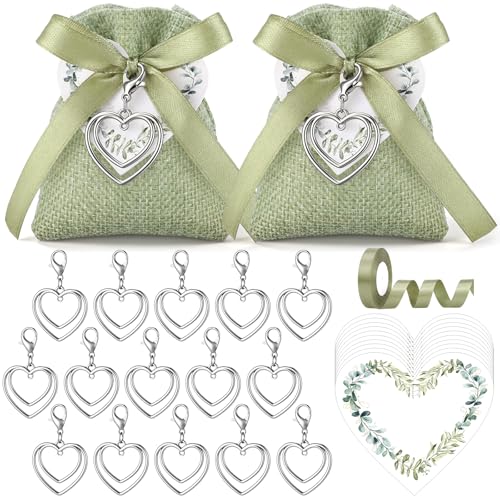 BBTO 36 Set Sachet Dragees Cadeau Invites Mariage Communion Confirmation Pochette Cadeau en Lin avec Porte-Clés Cœur et Carte Rubans Contenant Dragées pour...