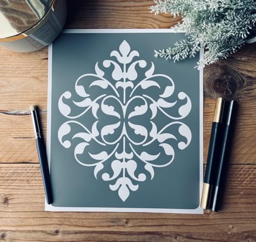 Pochoir Adhésif en PVC, Motif Arabesque Stylisée, 25 x 20 cm, Réutilisable et Repositionnable, pour Décoration intérieure, Home Déco, DYE Multi-supports. Déco Maison, Meuble.