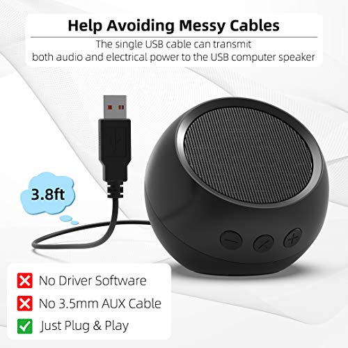 USB Computer Speaker, PC Speaker for Desktop Computer, Small Laptop Speaker with Hi-Quality Sound, Loud Volume, Enhanced Bass & Volume Control, Compatible with Windows, macOS, Chrome OS System