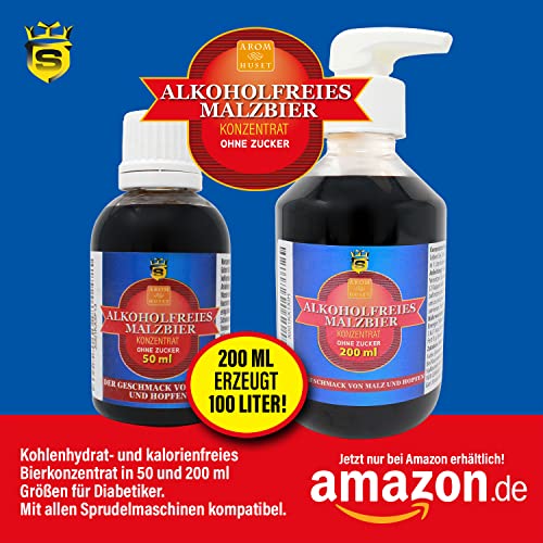 Alkoholfreie Malzbier-Konzentrat-Drops | 1 Flasche 50 ml ergibt 25 Liter | hochkonzentriertes Aroma | ohne Zucker | für Wassersprudler | prickelnd | kalorienarm | ohne Konservierungsstoffe