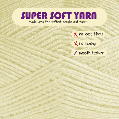 Image of Acrylic Yarn for Crocheting & Knitting - Soft Crochet Yarn for Crocheting, 370 Yards, Perfect for Crafts & Amigurumi, Medium Worsted Weight 4, Light Yellow