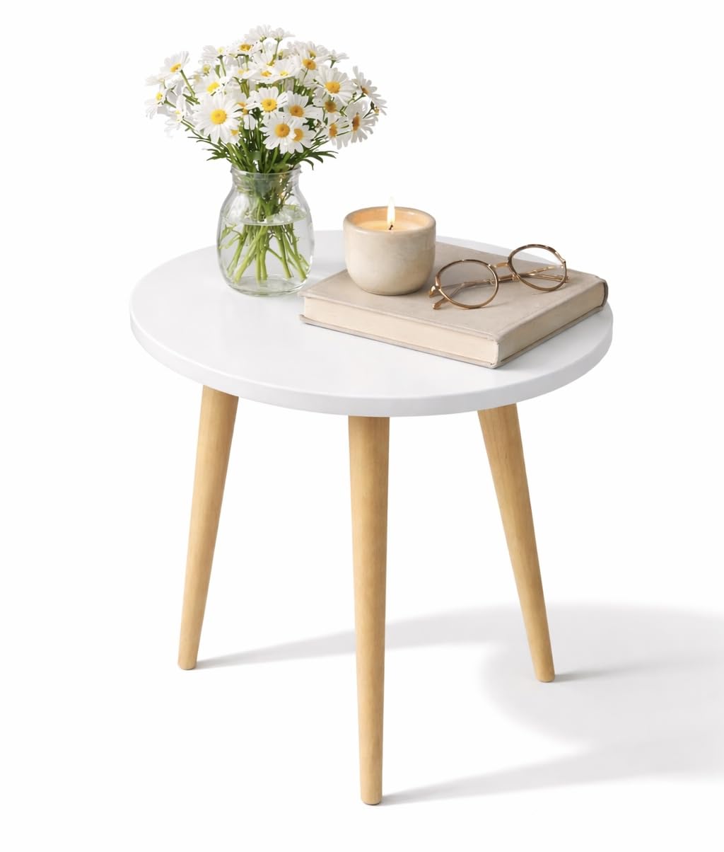 Kundi Elegant Vintage Wooden Folding Table - Round Shape, Ideal for Living Room, Kids Play Area, End Table, Plant Stand, or Stool (Black) (White)-image-6