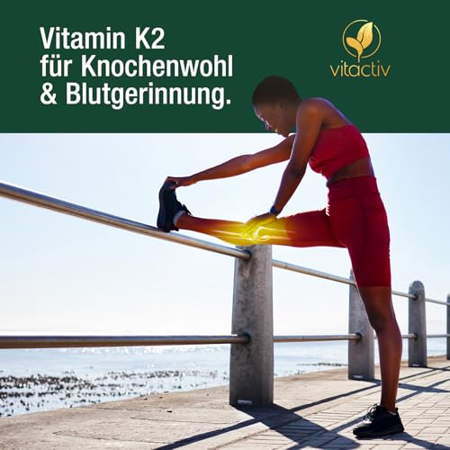 VITACTIV Vitamin K2 Tabletten 200 µg - 180 Stück (180) - Vitamin K2 MK7 All Trans Menaquinon - Für Knochen & Blutgerinnung, Alternative zu K2 Tropfen - Hochdosiert, hohe Bioverfügbarkeit, Vegan