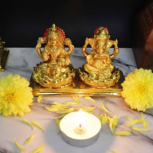 Image of Spillbox Car Dashboard Idols | Accessories | Car Dashboard Interior |Perfect for Gifting | Decorative Showpiece for Home and Office (Gold-Laxmi Ganesh)