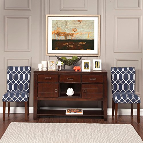 HomePop Parsons Classic Upholstered Accent Dining Chair, Set of 2, Navy Blue and Lattice Cream - Image 2
