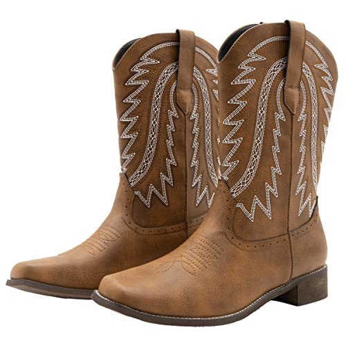 Searchers SC200917BRM Brown Cowboy Boots Square Toe Embroidered Western Boot Mens Size Medium, 8/93