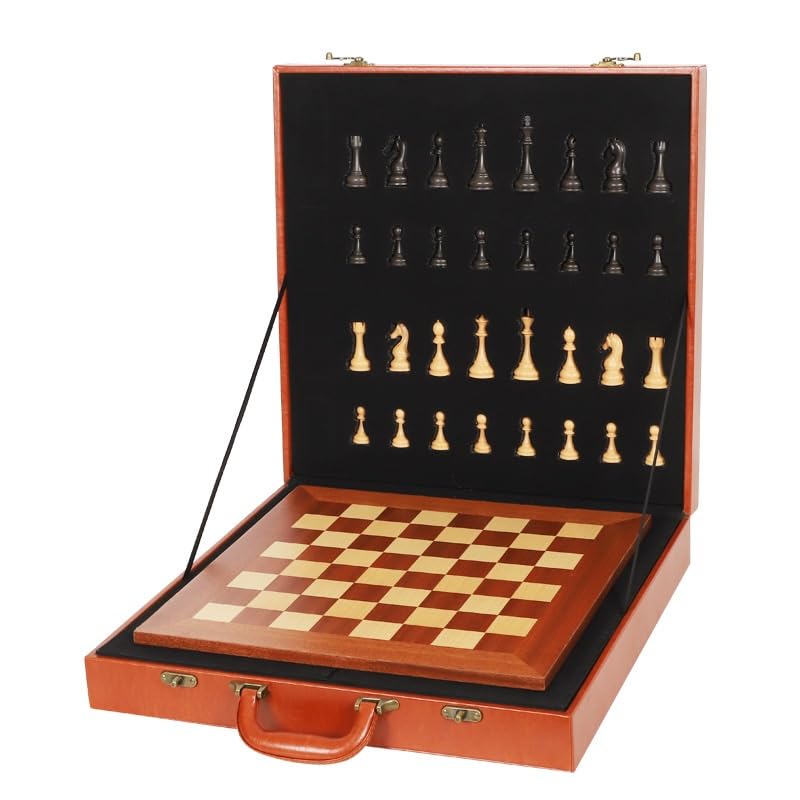 Set di scacchi in legno for adulti e bambini, confezione regalo, pezzi con slot for riporre i pezzi, set di giochi da tavolo for tornei professionali scacchiera portatile(48cm)