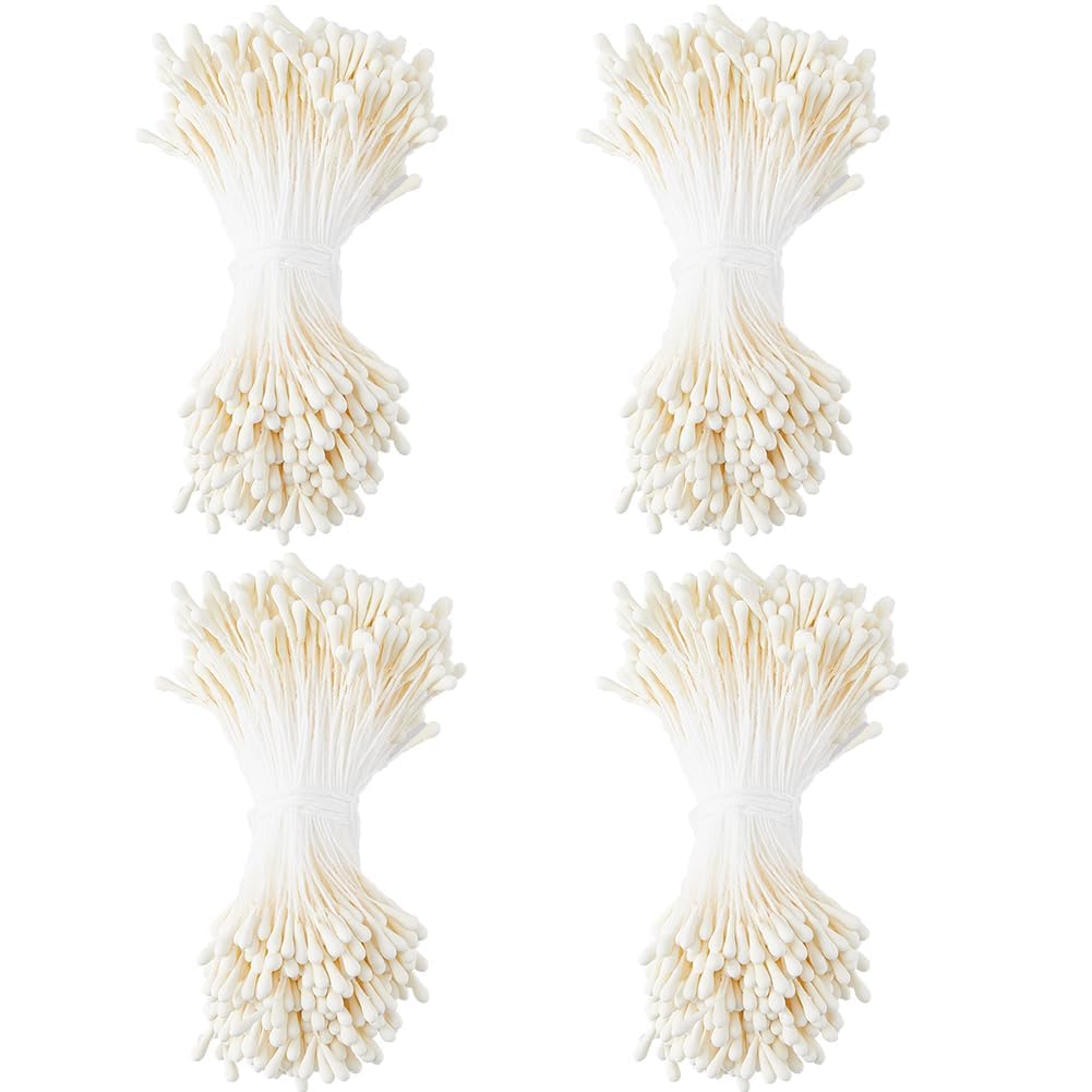 2mm Milky White Pearl Double-Head Artificial Flower Stamens for Crafting, DIY Scrapbook, Christmas Ornaments, Miniature Flower Parts for Handmade Bouquets and Floral Arrangements(1600PCS)