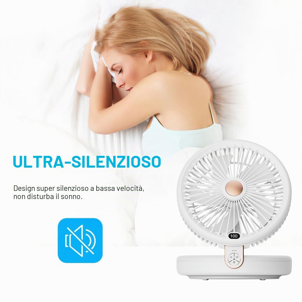 SLuB Ventilatore da Tavolo, Oscillazione Automatica a 120°, Luce LED, Velocità del Vento a 6 Velocità, Ventilatore Turbo Silenzioso per Casa, Ufficio, Cucina, Ecc (Bianco)