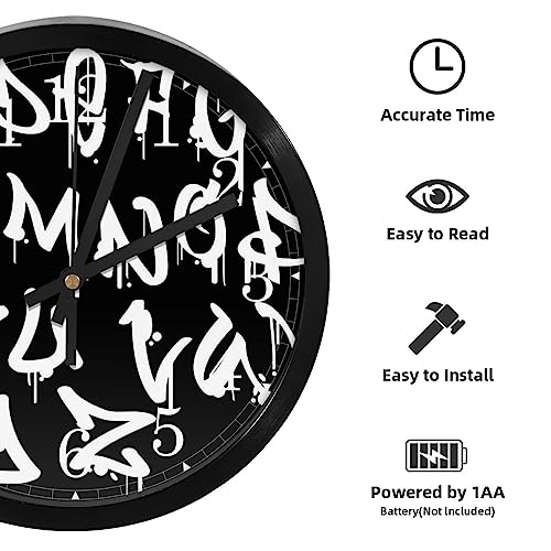 Horloge murale silencieuse sans tic-tac à quartz ronde style graffiti pour dormir