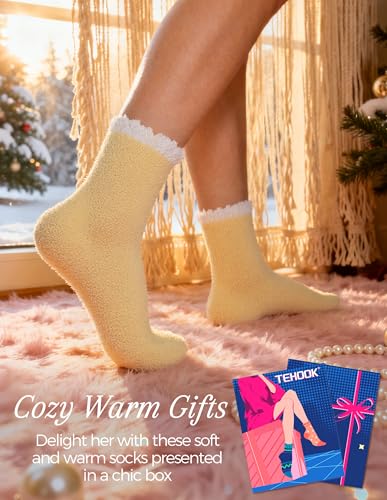 Image of TEHOOK Warm & Cozy Gifts for Women, Fluffy Fuzzy Plush Sleeping Slipper Socks - Soft Warm Fabric
