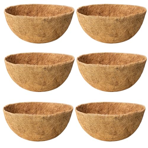 JINYICOCO 6 Pack 12 Inch Coco Liners for Hanging Baskets Coconut Husk Plant Liners 100% Natural Round Coco Coir Liner for Hanging Basket Flowers
