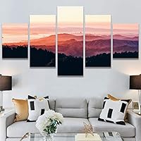 SIGNWIN 5 Panel Canvas Wall Art Orange Sunset for Home Decorations Ready to Hang - 60