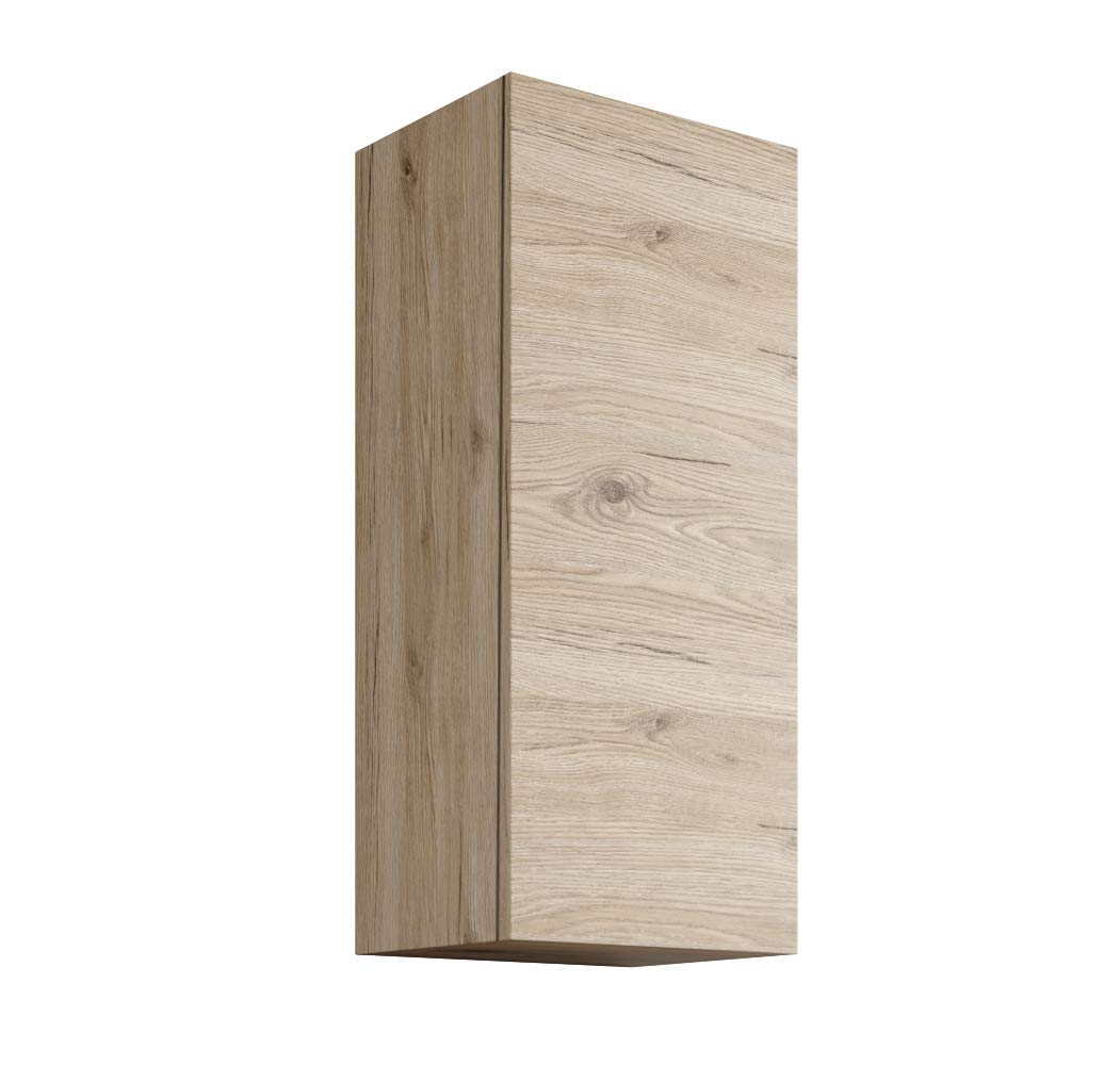 Mama Store Single Reversible Wall Unit in Wooden Kit with Push And Pull Opening System, Engineered, Natural Oak, Cm