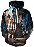 Ocean Plus Hombre Sudaderas con Capucha 3D Divertida Hoodie con Mangas Largas Unisex Streetwear Sudadera Deportiva con Cordón (S/M (Cofre: 112-132CM), Muerte y Espadas A)