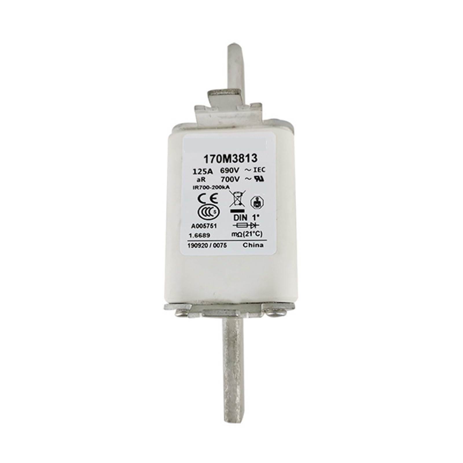 Fusible rápido 170M3813 de 125A para evitar sobrecorrientes en rectificadores y variadores