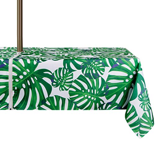Image of EHouseHome Outdoor Indoor 60x84 inch Rectangle Tablecloth with Umbrella Hole and Zipper, Waterproof Zippered Patio Cloths, Spring /Summer Table Covers for Backyard Circular Table /BBQs /Picnic