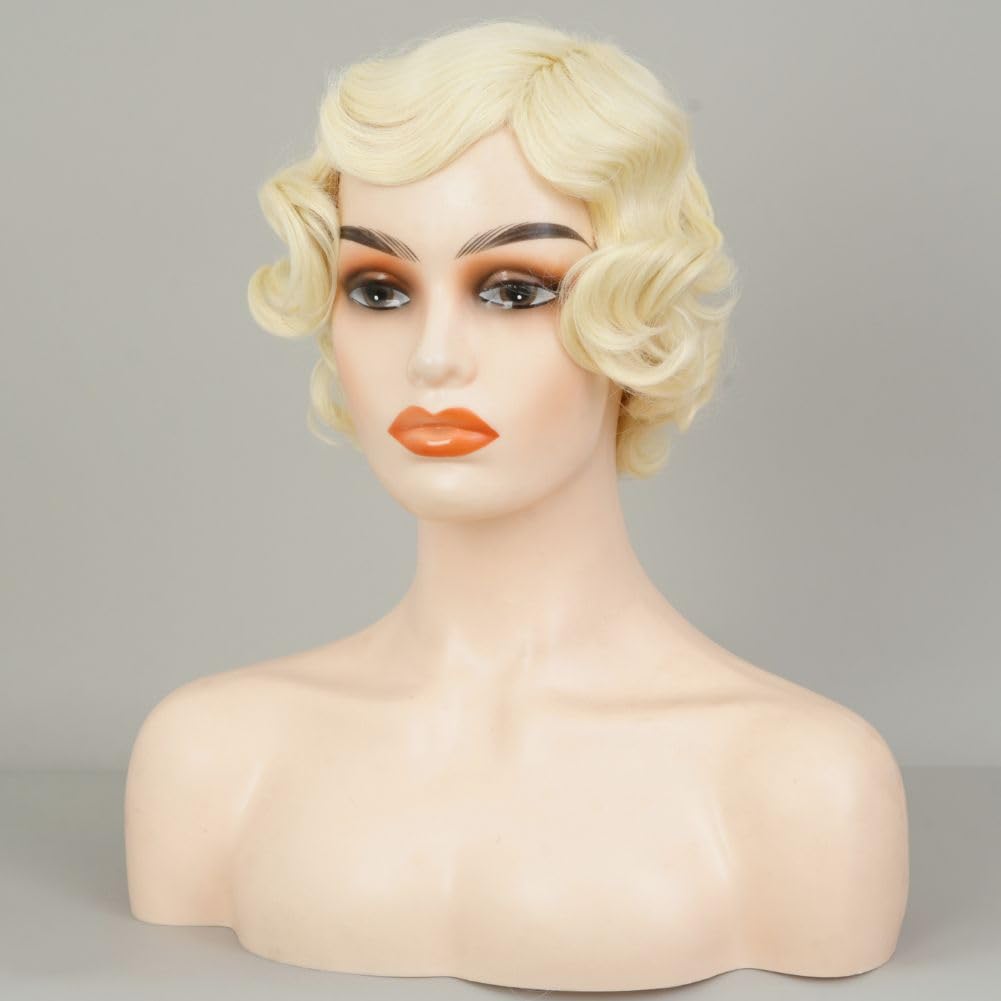 Blonde Finger Wave Wigs for Women 1920s Short Curly Hair Wig Synthetic Fibre Cosplay Costume Halloween Party Wig - Image 4