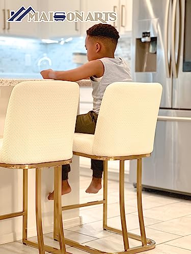 Maison Arts White & Gold Counter Height Bar Stools With Backs Set Of 2 For Kitchen Counter 24 Inch Modern Barstools Upholstered Farmhouse Bar Chairs Faux Leather Island Stools Support 330Lbs #TOP3