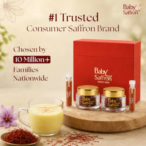 Image of Baby Brand Saffron Signature Gift Hamper | Mongra Kesar /Keshar Threads (2x 0.5g Each) + Instant Saffron Powder (2x500mg Each) | Grade 1 ISO 3632 Tested | For Celebration & Corporate Gifting (Red)