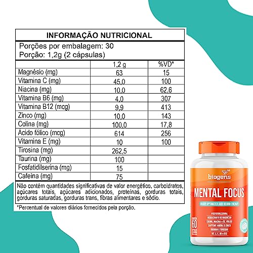 Kit Mental Focus E +Brain, Dia E Noite, 60 Caps, Biogens